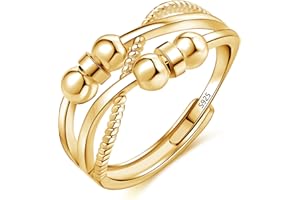 Josfeva Bague anti-anxiété en argent sterling 925 pour homme et femme, bague réglable en plaqué or blanc/or rose/or plaqué or