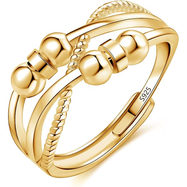Bague Anti-Stress GD Signs EST. 2015 | Perles Mobiles Or 18k | Ajustable Et Étanche