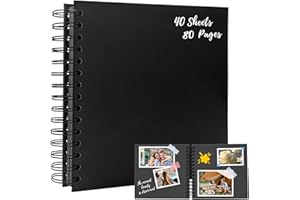 Bellanova 8 Pollici Album Scrapbook a Spirale, 20.5×20.5cm Fotoalbum zum Selbstgestalten, copertina in carta kraft, 40 fogli 80 pagine, DIY Quaderno diario, Album da disegno (Nero)