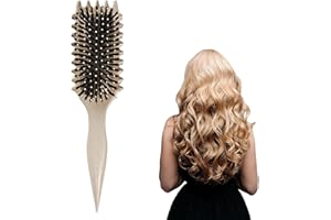 ALNILK Bounce Curl Brush, Bounce Lockenbürste,Bounce Curl Defining Brush,Bounce Curl Define Stylingbürste, Wildschweinborsten Haarbürste,Haarbürste zum Entwirren für Frauen,Shaping Curls Less Pulling (Beige)