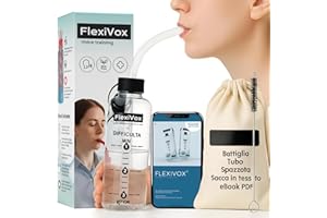 ALEJANDRO FUENTES FlexiVox®, kit per allenamento vocale | Utilizzato in logopedia e terapia della voce con talco asettico + Bottiglia graduata + Spazzolina + Borsa + eBook digitale + Tappo regolabile (Trasparente)