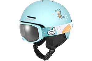 Odoland Kit Casco de Esquí con Gafas para Niños y Niñas, Casco de Snowboard Ajustable Equipo Protección para Deportes Nieve para Infantil, Juvenil, Edad 6-14 Años