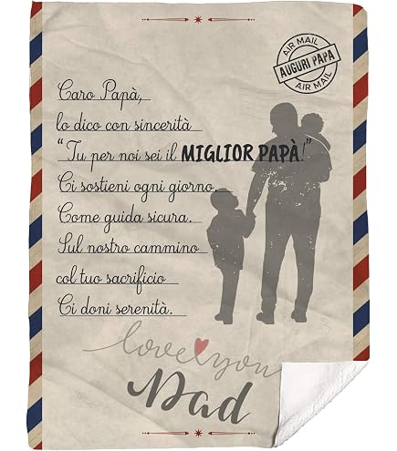 Plaid coperta SuperPapà Famiglia dedica speciale Regalo Natale Compleanno Pile Festa del Papà Dad Plaid Personalizzato varie misure coperta invernale calda inverno divano letto Supereroe (130x180cm
