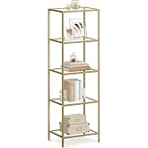 VASAGLE 5 Tier Tempered Glass Shelf, Easy to Assemble | Baris LGT029A01 Collection Bookcase, Display, Bathroom, Living Room,