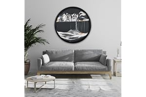 Sand Pictures for Rotating, 3D Sandscape Moving Sand Art, Round Glass, Deep Sea Sand Picture in Motion Display, Flowing Sand Frame, Wall Decoration, Living Room, Office, Gifts (Black and White 1, 60