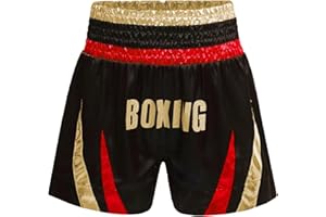 Oyolan Enfant Garcon Short de Boxe Muay Thai Kick Boxing MMA Short Combat Sport Taille Elastique Bermuda Métallique