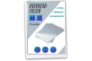 MK MARC KINDERMANN 100 OHP-Folien A3 für S/W Laserdrucker und -Kopierer - transparent glasklar - PREMIUM Overheadfolien für beste Druck- und Projektions-Qualität…