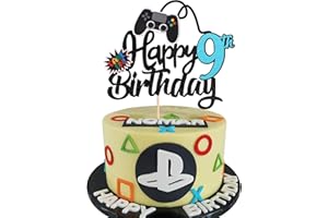 SYKYCTCY 1 Stück 9th Videospiel Tortendeko Glitter Geburtstag Cake Topper Gaming Happy Birthday Kuchen Deko Videospiel Thema Cake Dekoration für Jungen Kindergeburtstag Spiel Thema Party Dekoration Blau