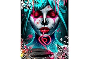 WALARKY Colorful Girl Drink Paint by Number for Adults DIY Gift Oil Painting Kits on Canvas with Brushes and Acrylic Pigment Flower Terror Woman Picture for Home Wall Decor 16x20inch (Frameless)