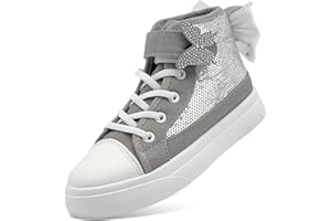 sharllen Girls Trainers Kids High Top Canvas Shoes Glitter Sequins Bowknot Pumps Easy Fasten Lightweight Casual Sneakers