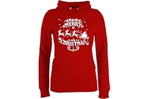 Shirtracer - Pullover Damen Hoodie Frauen - Weihnachten Geschenke Bekleidung - Merry Christmas Weihnachtsmann und Rentiere weiß