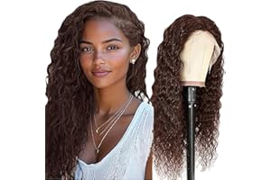 Shoaiye Parrucche Capelli Veri 13x4 Water Wave Human Hair Wig Lace Front Parrucca Donna Umani Glueless Wear and Go Pre Plucked Free Part Unprocessed Chocolate Brown Color 16 Inch