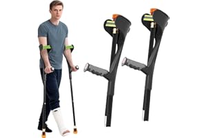 FREEAMG (2 Units) Folding Forearm Crutches - Lightweight Mobility Crutches with Ergonomic Handle & Non-Slip Base, Adjustable Elbow Crutches for Walking Support and Recovery(Black)