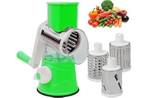 OITUGG Cheese Grater Rotary - 3 in 1 Rotary Cheese Grater Vegetable Slicer - Rotary Graters for Kitchen, with 3 Pcs Thicker Sharp Blade, for Coarse Shredding, Fine Shredding, Slicing, Green