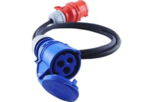 NWP Adapter CEE Kupplung 230V 16A auf CEE Stecker 400V 16A - 1,5m Anschlusskabel 3x2,5mm² Gummischlauchleitung - IP44 - Für Camping, Caravan, Boot, Märkte