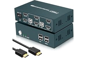 Kvm Switch 2 Monitore, Steetek 4K@30Hz USB2.0 HDMI KVM Switch Dual Monitor, HDCP1.2 2 PC 2 Monitor Switch mit Hotkey und Button Control für Tastatur, Maus, Drucker und HD-Monitor