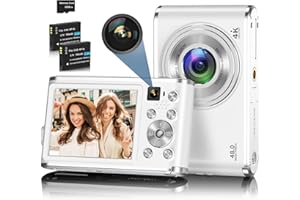 HICSHON Digital Camera, 4K Autofocus Digital Camera with 32GB Memory Card Front and Rear Dual Cameras, HD 48MP with 2.8" Large Screen, 16X Digital Zoom, Rechargeable Compact Camera for Beginners (White)