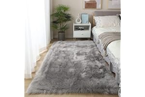 YIHAIC Piel de Oveja sintética, sensación acogedora como auténtica Lana Alfombra de Piel sintética, Man-Made Lujo Lana Alfombra de sofá cojín (Gris, 75 x 120 cm)