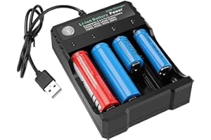 GRACETOP 18650 Ladegerät, Universal Akku Ladegerät für 3,7 V Li-Ion Akku, Tragbares USB-C Batterieladegerät mit LED für 18650 18500 18350 14500 16340 Li-Ion Akkus ect. 4 Fach