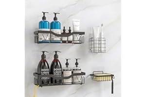 UUlioyer Duschablage ohne Bohren, Wasserdichter und Rostfreier Duschregal, 4 Stück Badezimmer Regal Organizer, Shampoo Duschgel Halterung für Dusche, Schwarz