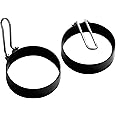Premier Housewares Cooking Rings Egg Rings Non Stick Frying Egg Rings for Frying Egg Gadgets Black Folding Handles Set of 2 F