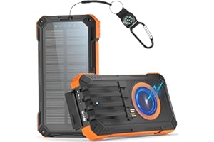 KRUILAN 56800 mAh Solar Power Bank, Wireless Power Bank Large with 4 Cables, 30 W PD Quick Charge Function, 6 Outputs, Torches, Power Bank Large Capacity for Camping, Outdoor, Phone, Tablets (Orange)
