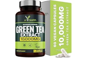 Green Tea Capsules from Vegan Green Tea Extract 10,000mg, Green Tea Tablets High Strength for Weight Loss, Metabolism Booster Keto Diet, 60 Vegan Society Registered Capsules, UK Made by YrHealth