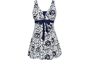 AMAGGIGO Women's Polka Dot One Piece Swimsuit Tummy Control Swimwear Swimdress with Skirt