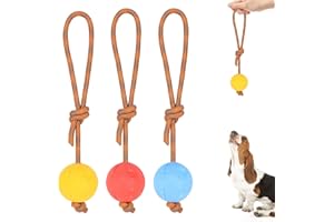 PROTA Hundeball mit Schnur, 3 Stück Ball mit Seil Naturkautschuk Wurfball Hundespiel-Ball mit Schnur Weich und Elastisch, Wurfball mit Seil für Große & Kleine Hunde Weite Würfe Fangen