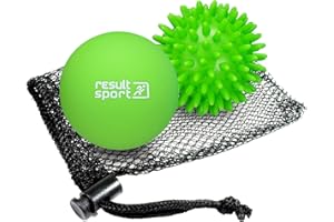 ResultSport Massage Ball Set with Storage Bag, Plantar Fasciitis Recovery, Trigger Point Massage, Deep Tissue Myofasical Relief (Lacrosse & Spike - Lime, Spiky/Lacrosse Balls - Pack of 2)