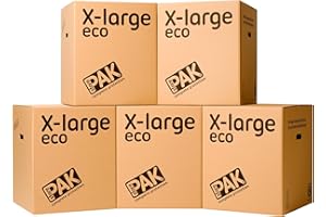 StorePAK Eco Boxes with Carry Handles - Suitable for Storage, Shipping, Packing & Moving House - 116 Litres - H 55cm x W 46cm x D 46cm - 100% Recycled & Recyclable - X-Large Pack of 5