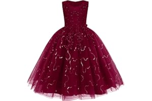IWEMEK IWEMKE Enfants Filles Robe Mariage Tulle Dentelle Robe Princesse Longue Fleur Brodée Soirée Demoiselle d'honneur Robe Tutu sans Manches pour Pageant Baptême Fête Anniversaire Carnaval 3-12 Ans