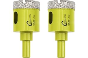 Juego de Brocas Diamante Seco - 2piezas 32mm Sierra Perforadora con Vástago Redondo para Cerámica Porcelana Granito Mármol Cuarzo Gres SANLEETEK