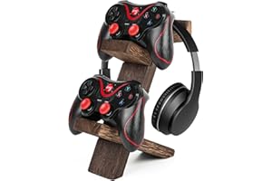 BEARUT Game Controller Holder Headset Stand 2-Tier Universal Controller Gaming PC Accessories Storage Rack Headphone Stand for Xbox Series PS5 PS4 by Wood