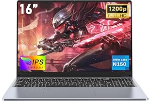 NAIKLULU 16 Pollici Computer PC Portatile Laptop 2025, 13th Gen Twin Lake Processor N150, Fino a 3.6Ghz, RAM 16GB SSD 512GB Notebook, 1920x1200P, Tastiera Completa Retroilluminata, Webcam, Touchpad