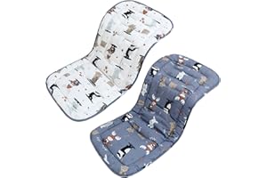 LAT LEE AND TOWN Baby Pushchair Seat Liners,Pram Liner Universal Fit for Most Pushchairs,100% Cotton Double-Sided Baby Stroller Cushion Pad,Stroller Pad Seat Cover for Toddler 1 Pack,78x34cm (Music Animal White+Blue)