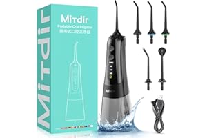 MiTdir Idropulsore Dentale Portatile con filo interdentale ad acqua 5 punte a getto 4 modalità IPX7 Impermeabile 300 ml Serbatoio d'acqua staccabile di grandi dimensioni Ricaricabile senza fili