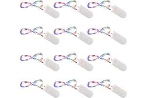 Carastek 12 Piezas Cadena de Luces con Pilas, 10 LEDs 1M Luces de Cadena Micro Cobre, Cadena Luces LED a Pilas, para Interiores, Navidad, Exteriores, Fiestas, Bodas, Colorido
