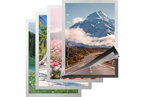 EXIN DECHEN 4 sztuki samoprzylepnych ramek magnetycznych A4, ramka magnetyczna A4, samoprzylepna, 32,5 x 23,5 cm, magnetyczna ramka na zdjęcia, srebrna ramka na zdjęcia z zapięciem na magnes, kieszeń na