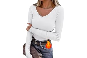 Wayleb Haut Thermique Femme Col en V à Manches Longues avec Trous pour Les Pouces Basic Tee Shirt Léger Slim Fit sous-vêtement Thermique pour Hiver Automne
