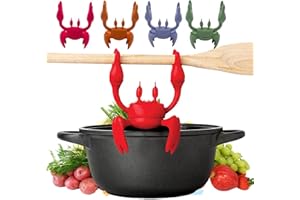 Yawdil The Crab - Soporte de silicona para utensilios de cocina y parrilla, resistente al calor, soporte antideslizante para cucharas, organizador de estufa, liberador de vapor para regalos de cocina,
