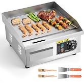 VEVOR Electric Griddle 2000 W 355 x 300 mm, Temperature Control 50 to 300 &deg;C, Stainless Steel Countertop Grill with Flat Surf