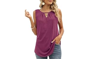 Cuptacc Débardeur Femme Ete sans Manches Col en V Top Femme Chic et élégant Keyhole Loose Tunique Femme