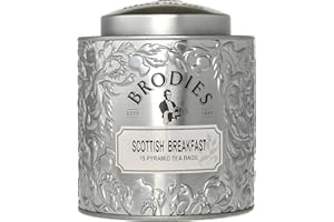 Brodies Scottish Breakfast Pyramid Tea - Gift Tin Caddy Silver Colour (15 Pyramid Tea Bags) - Brodies were the first to create the classic Scottish Breakfast Blend back in 1892