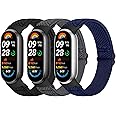Bcuckood Compatible with Xiaomi Mi Band 8 Bands, 3 Pack Single Buckle Stretch Elastic Soft Nylon Strap for Men Women