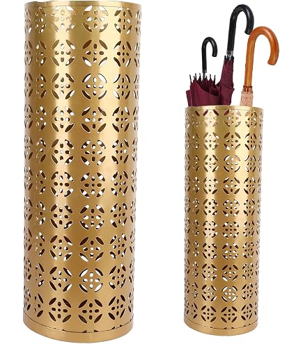 Porte-parapluie En Fer Doré 25,4x53,3 Cm Avec Bac à Eau - Design Maille élégant Pour Entrée, Bureau, Hôtel - 13