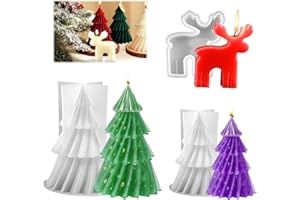 DTXYBC 2 Pezzi 3D Forma di Albero di Natale Stampo per Candele in Silicone + 1 Pezzi Stampi in Silicone Natale Renna, Stampi per Candele di Natale, per Realizzare Candele, Saponi, Aromaterapia (B)