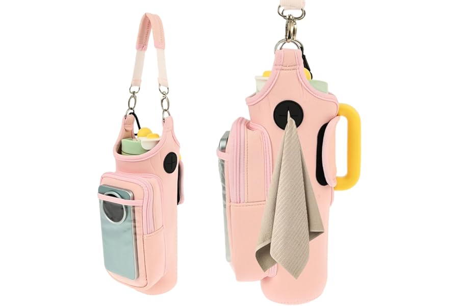 Ghshanog Magnetic Gym Bag,Magnetic Water Bottle Holder with Clear Phone Pouch & Strap,Built-in 5 Magnets Fitness Bag,Synthetic Rubber Gyms Accessories Organizer for Sports Hiking Travel Camp(Pink)
