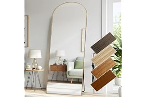 LunaMirror Helkroppsspegel, 76 x 180 cm, aluminiumram i klassiskt naturträ, fristående, väggmontering, för sovrum, vardagsrum