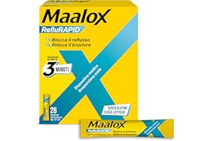 Maalox Reflurapid Blocca il Reflusso Gastroesofageo, Riduce Bruciore e Acidità di Stomaco, anche in Gravidanza - con Bicarbonato di Sodio, Senza Glutine, Senza Lattosio (28 Bustine Gusto Menta)